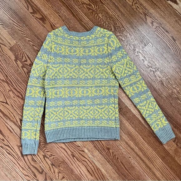 Theory Tommy P Fair Isle Chunky Wool Sweater - Gray / Yellow (Size M) - Picture 8 of 10